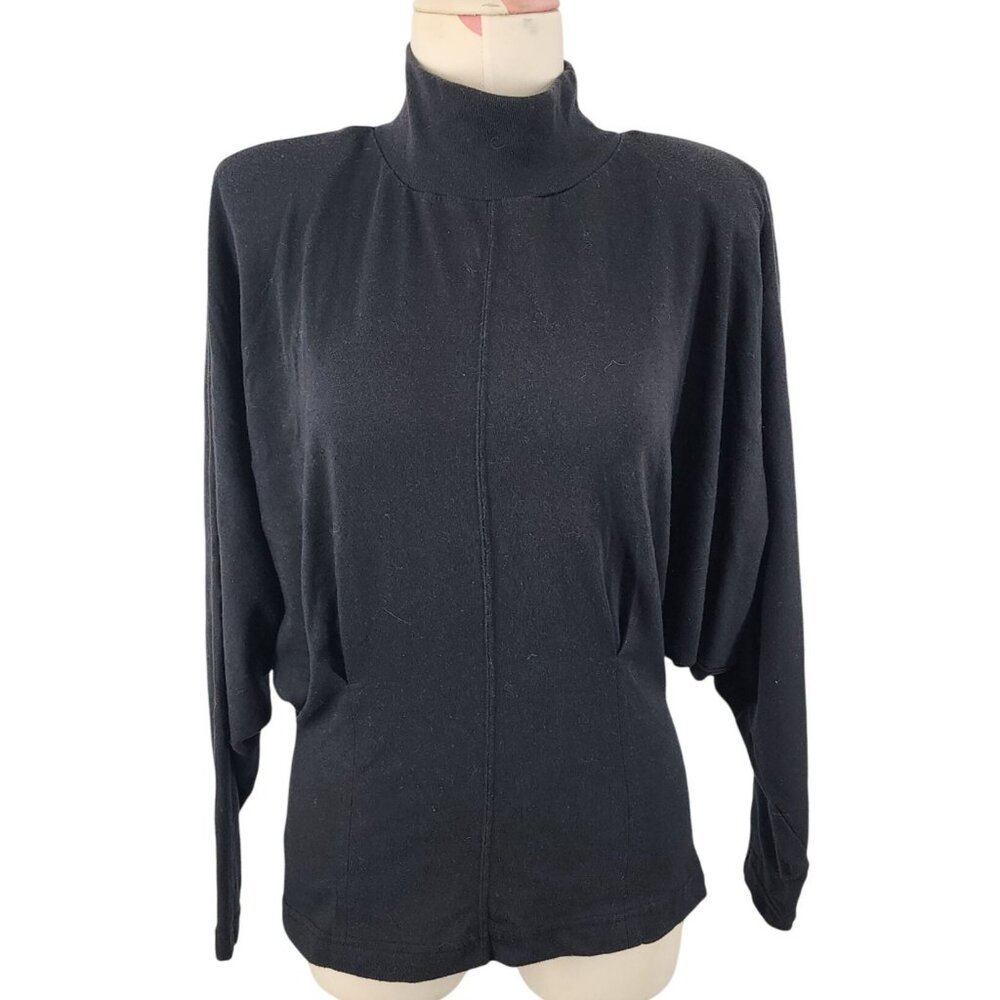 Women's Vintage Catch One HTF Rare Black Knit Mock Turtleneck Batwing Small Top